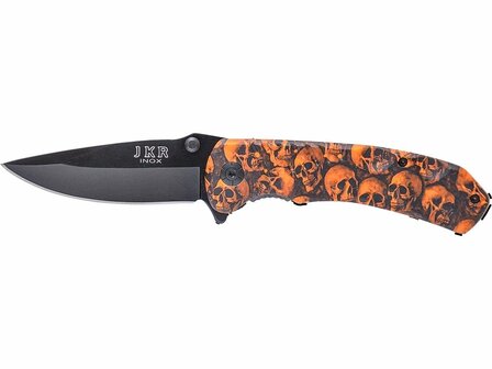 JKR Pocket knife with orange/black skulls 0431