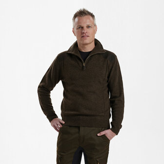 Deerhunter Sheffield Knit with zip-neck Dark Elm