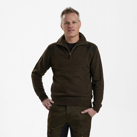 Deerhunter Sheffield Knit met zip-neck Dark Elm